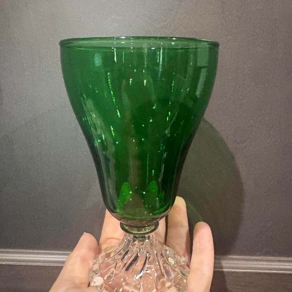 Anchor Hocking Forest Green Glass Goblet With Clear Crystal Stem Set of 2